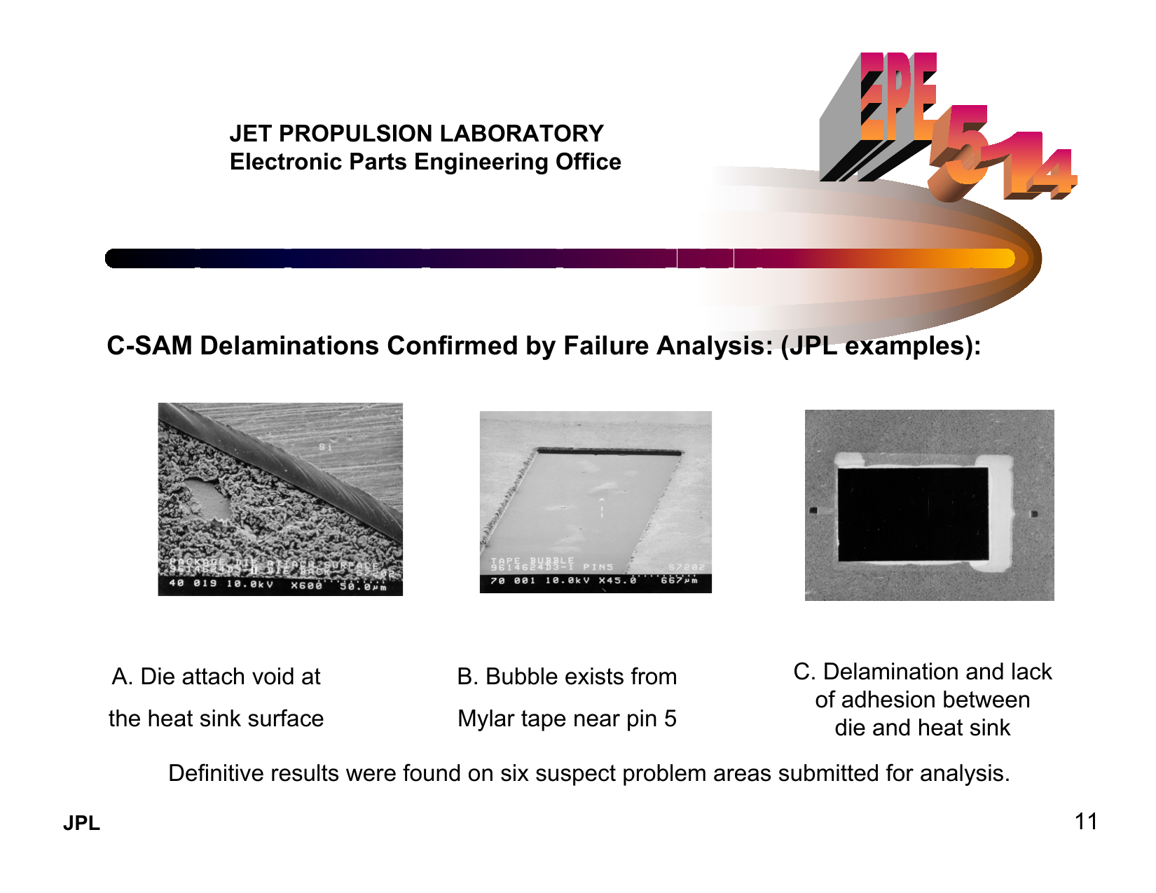 NASA JPL C-SAM 分層經失效分析確認的公開案例